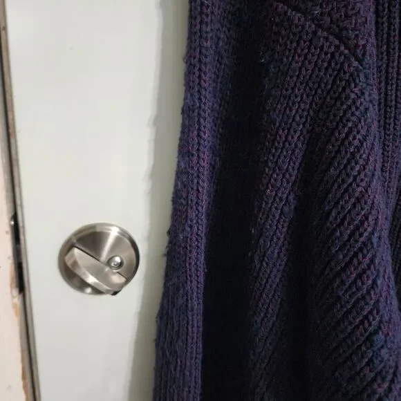 Vintage Mens Eddie Bauer Sweater XXL Henley Birdseye Chunky Heavy Blue Purple - Picture 4 of 5